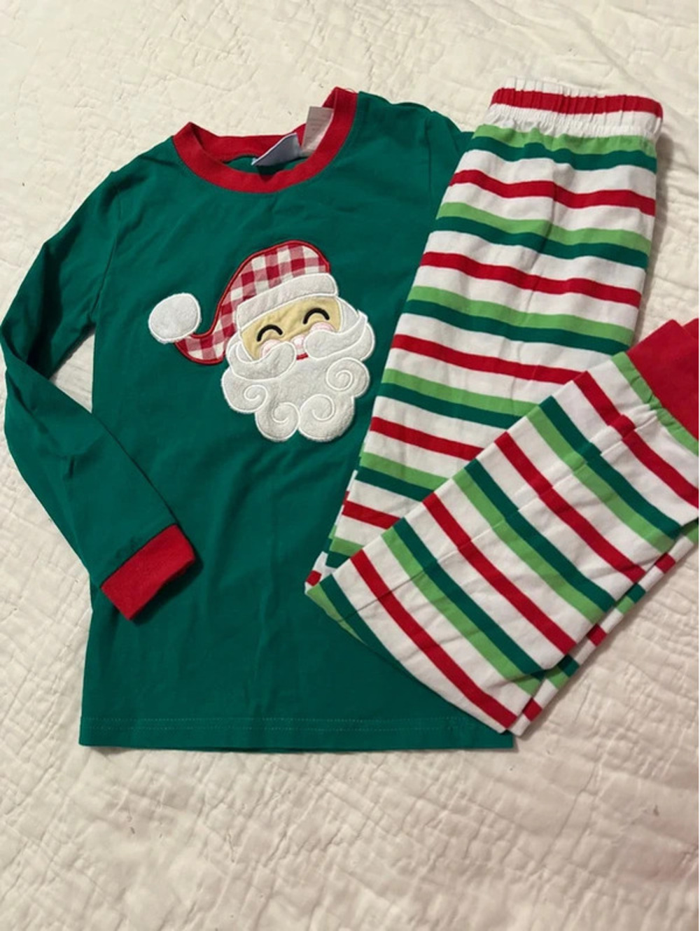 Classic Whimsy Embroidered Christmas/Santa Long-Sleeve Striped Pajamas Kids 7